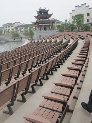                    Outdoor Park Outside Public Garden Patio WPC Wooden Slats Backless Seating Bench              