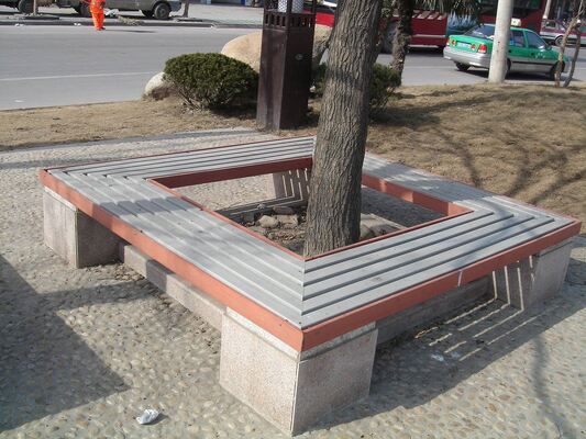                    Outdoor Park Outside Public Garden Patio WPC Wooden Slats Backless Seating Bench              